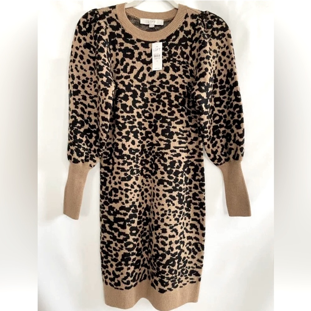 LOFT DRESS Leopard Sweater Dress / XS